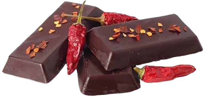 three chocolate bars with cayenne peppers
