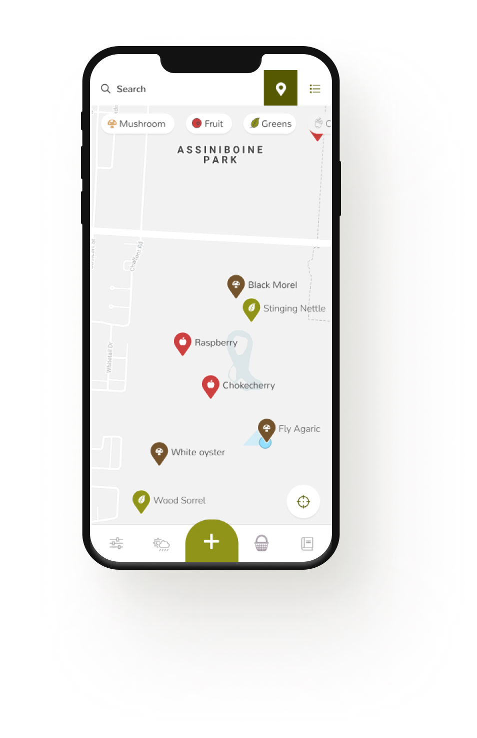 phone screen showing an app with a map and pins